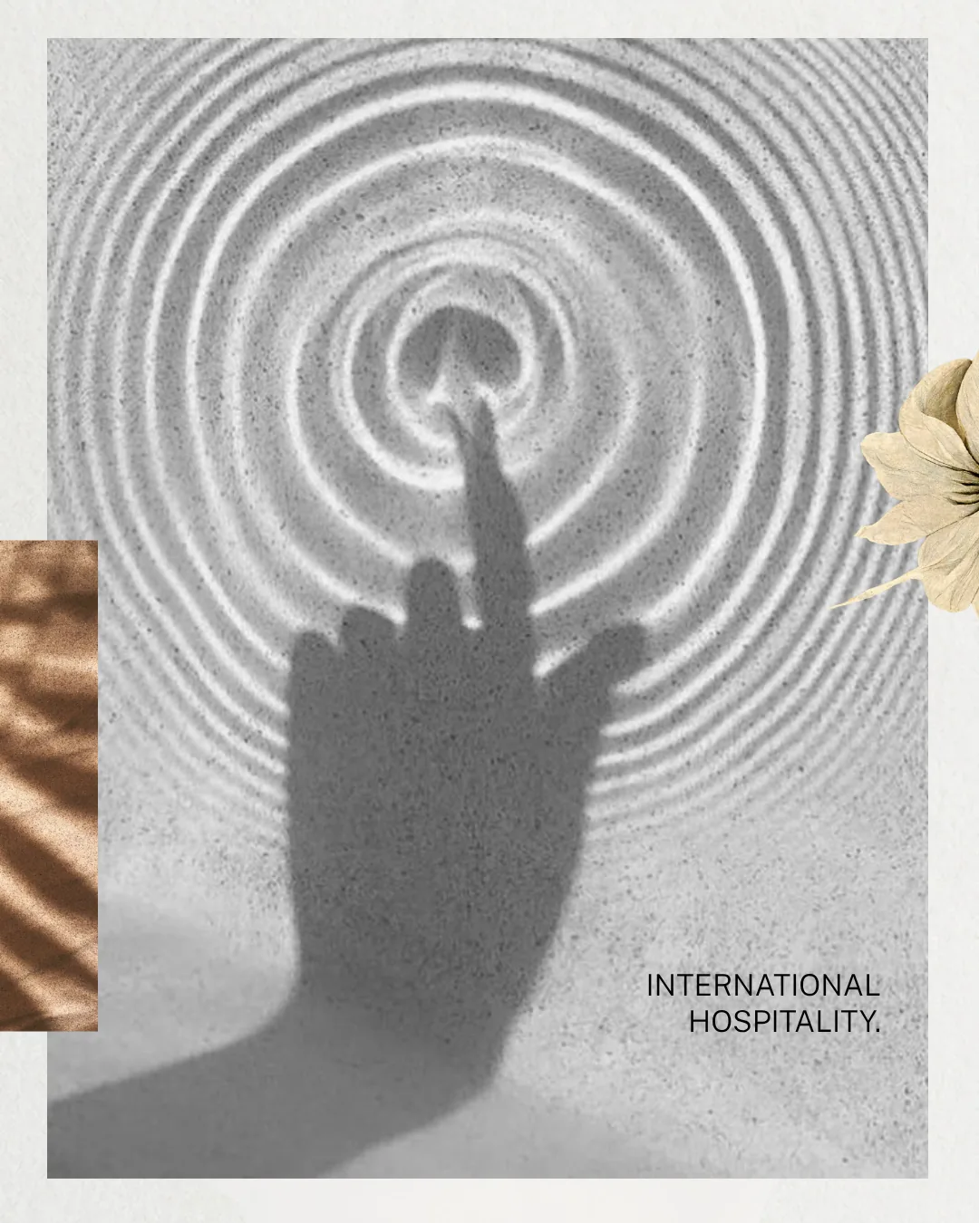 Circular stone and hand social artwork for Aldea Uh May