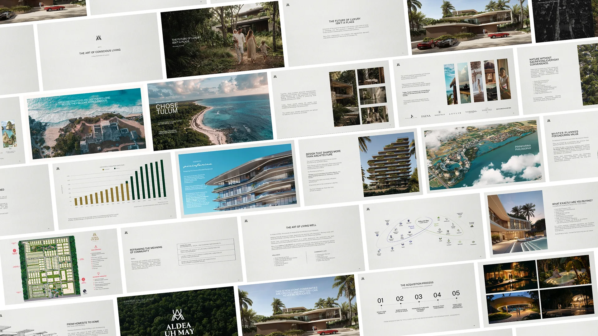Aldea Uh May brochure composition with architecture and Tulum imagery