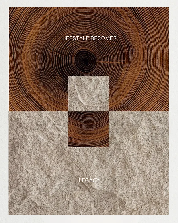 Tree rings and stone texture social artwork for Aldea Uh May